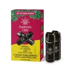Darwin CBD Replacement Pods 600mg (2x300mg) -Vaping Supply Store Darwin CBD Twin Replacement Pods 300mg Cherries Red Berries Menthol Mix1