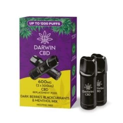 Darwin CBD Replacement Pods 600mg (2x300mg) -Vaping Supply Store Darwin CBD Twin Replacement Pods 300mg Dark Berries Blackcurrants Menthol Mix1