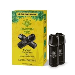 Darwin CBD Replacement Pods 600mg (2x300mg) -Vaping Supply Store Darwin CBD Twin Replacement Pods 300mg Lemon Drizzle1