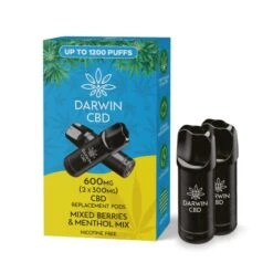 Darwin CBD Replacement Pods 600mg (2x300mg) -Vaping Supply Store Darwin CBD Twin Replacement Pods 300mg Mixed Berries Menthol Mix1