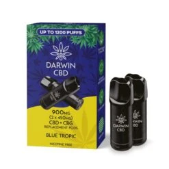 Darwin CBD Replacement Pods The Big One 900mg(2x450mg) 21 Darwin CBD Replacement Pods The Big One 900mg(2x450mg) -Vaping Supply Store Darwin CBD Twin Replacement Pods 450mg Blue Tropic1