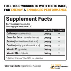 Testo Performance Labs Capsules High Strength 60pcs 17 Testo Performance Labs Capsules High Strength 60pcs -Vaping Supply Store Testo RAGE supplement facts web 600x600 1
